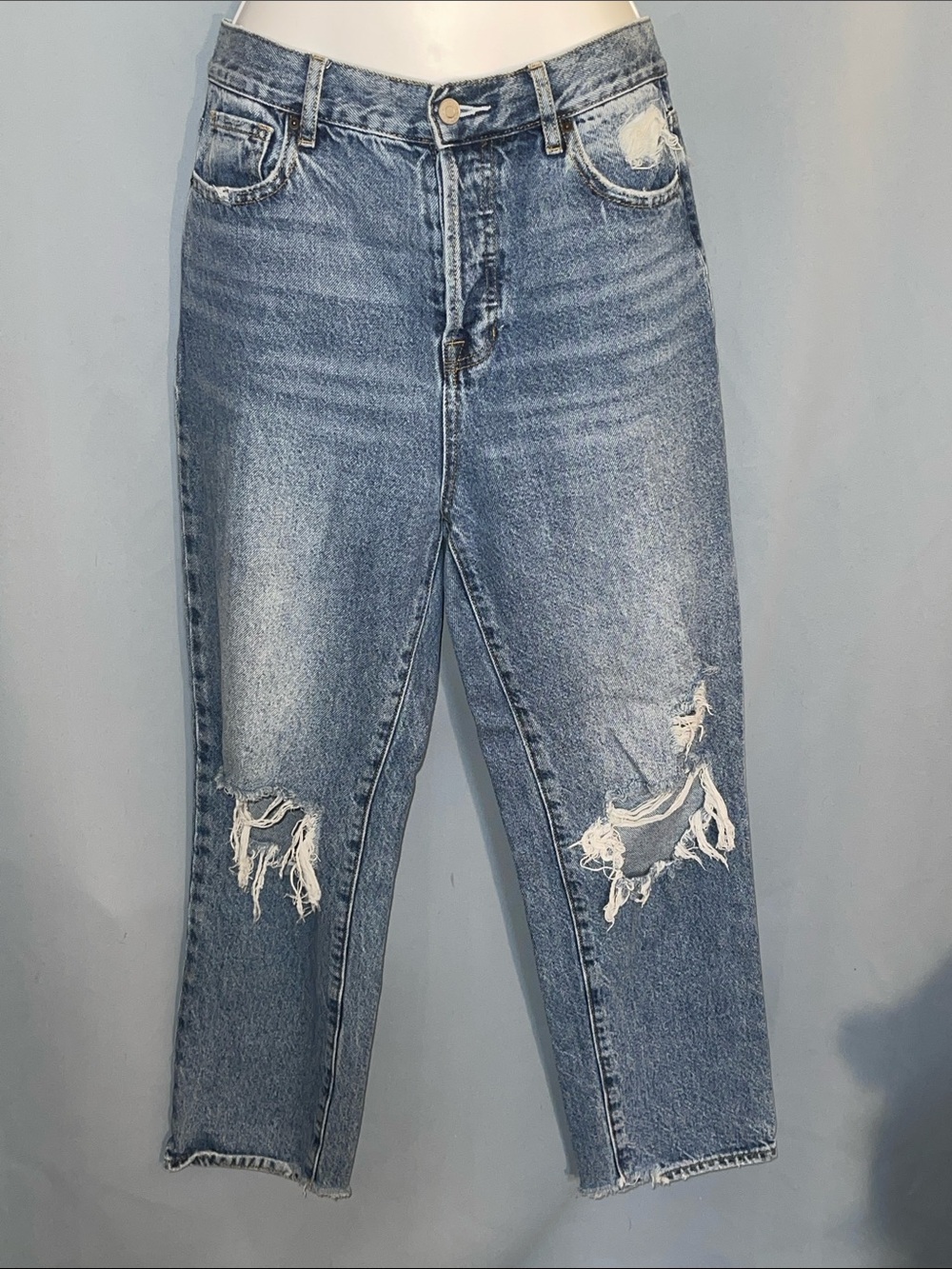 Pacific Sunwear Faded Blue Distressed Straight Leg Jeans